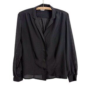 Mister Leonard Black Sheer Check Blouse Small Work Business